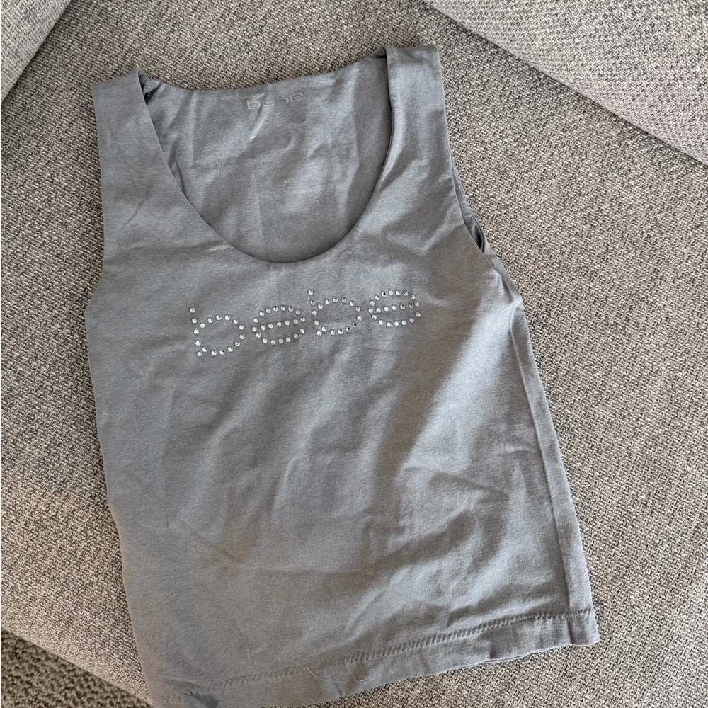 Bebe Rhinestone Logo Tank Top